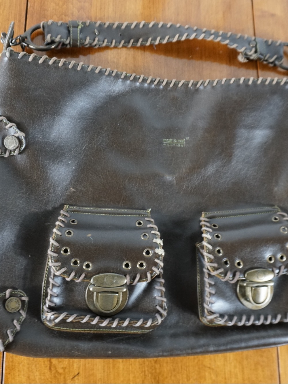 Matt & Nat Dark Brown Shoulder Bag with Front Flap Pockets